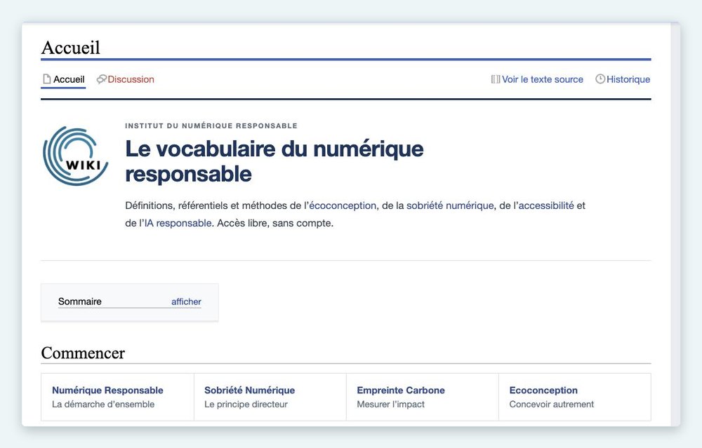Page d’accueil du Wiki du Numérique Responsable.