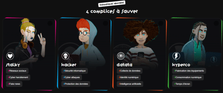 Stalky, Hacker, Datata et Hyperco, les quatre complices du Dark Master dans Numéville.